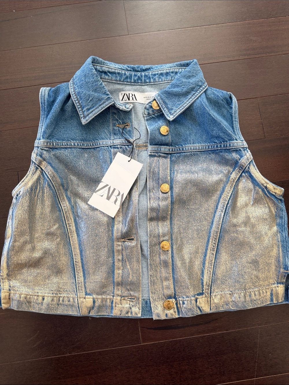 Zara Metallic Gold Denim Vest